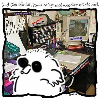 Arbeitsplatz, Computer, Erklrung, Heimbro, Homepage, Mitteilungsbedrfnis, PC, Rechner, Tastatur, Tastatur ausziehbar – Und der blinde Frank kriegt mal wieder nichts mit – © Thiemo Kreuz