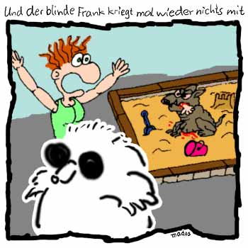 Alptraum, Arm, Blut, Dogge, Eltern, Hund, Hundefutter, Hysterie, Kampfhund, Kinderspielplatz, Kleinkind, Mutter, Sandkasten, Spielplatz, T$, Unaufmerksamkeit – Und der blinde Frank kriegt mal wieder nichts mit – © Thiemo Kreuz