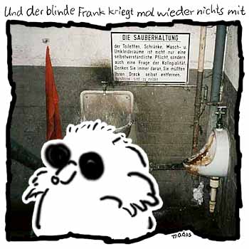 Bad, Dreck, Handtuch, Pissoir, Sauberhaltung, Sauberkeit, Schild, Schmutz, schmutzig, Toilette, Waschbecken – Und der blinde Frank kriegt mal wieder nichts mit – © Thiemo Kreuz